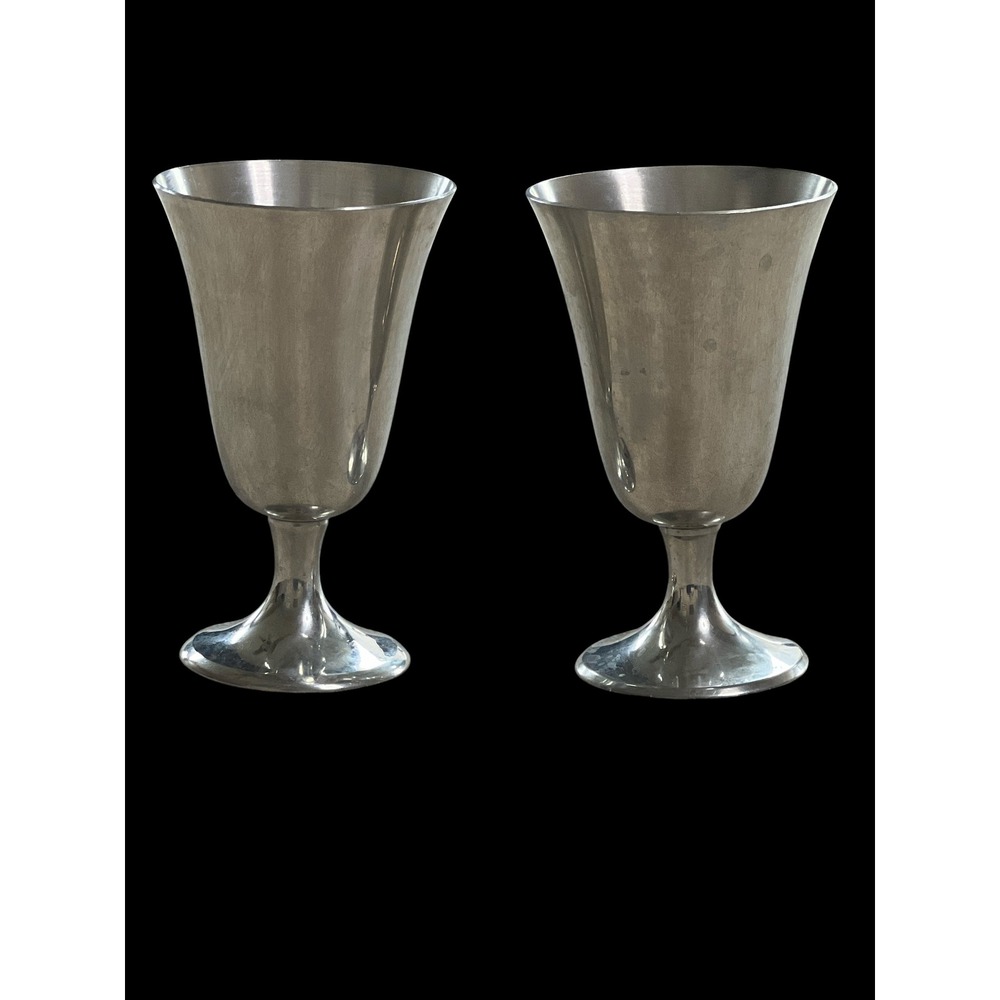 Stieff Pewter P 55 Goblets Set of 2 Vintage Wine Water Chalice Silver Tone 6.5"